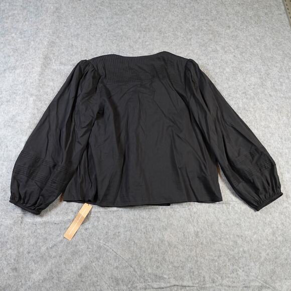 Reformation Top Womens Large NWT Livvy in Black Peasant Lace Detail V-Neck Puff - Picture 8 of 12